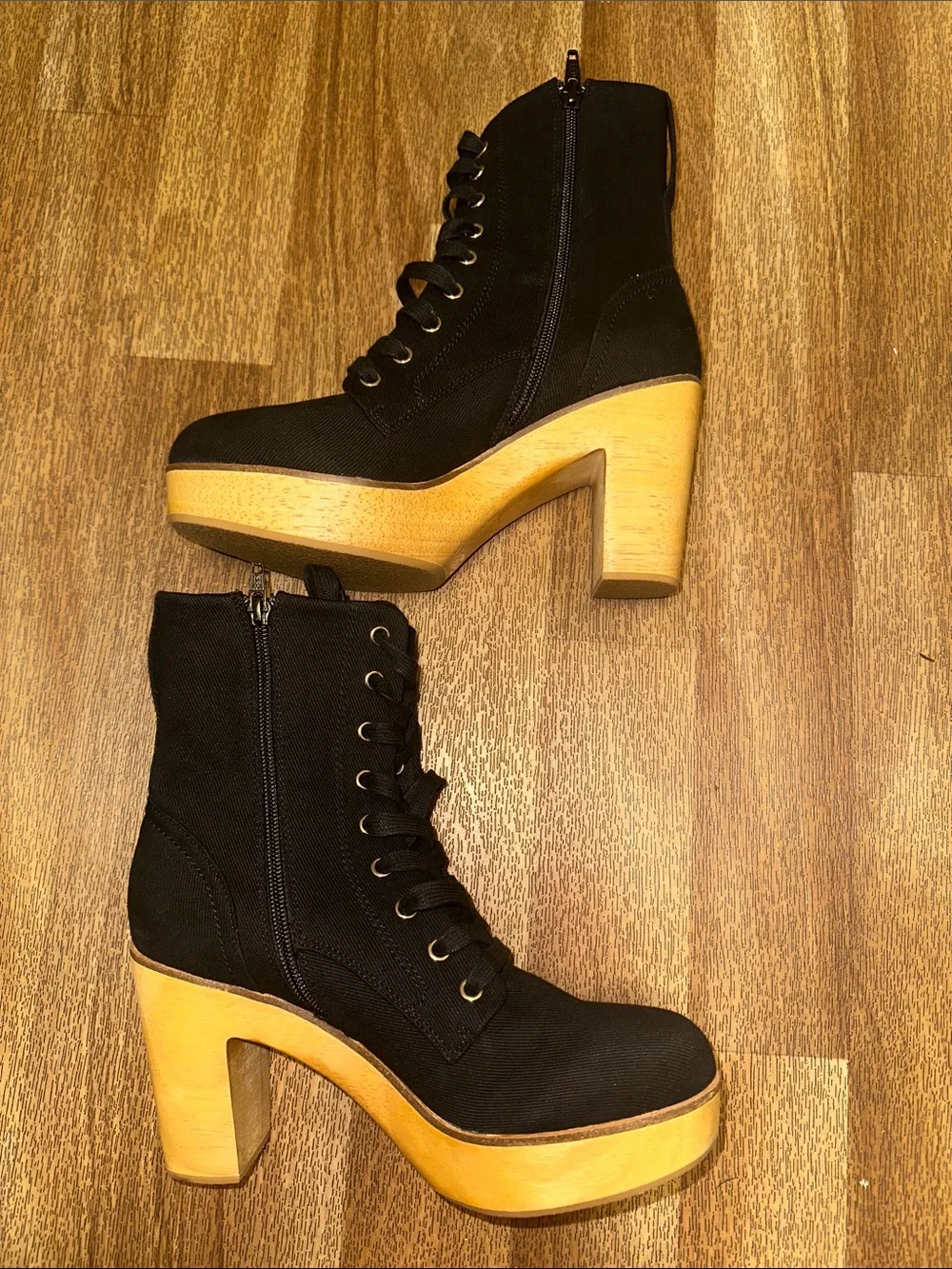 Charlotte Stone Echo Black Platform Clog Wood Boots Booties sz 9